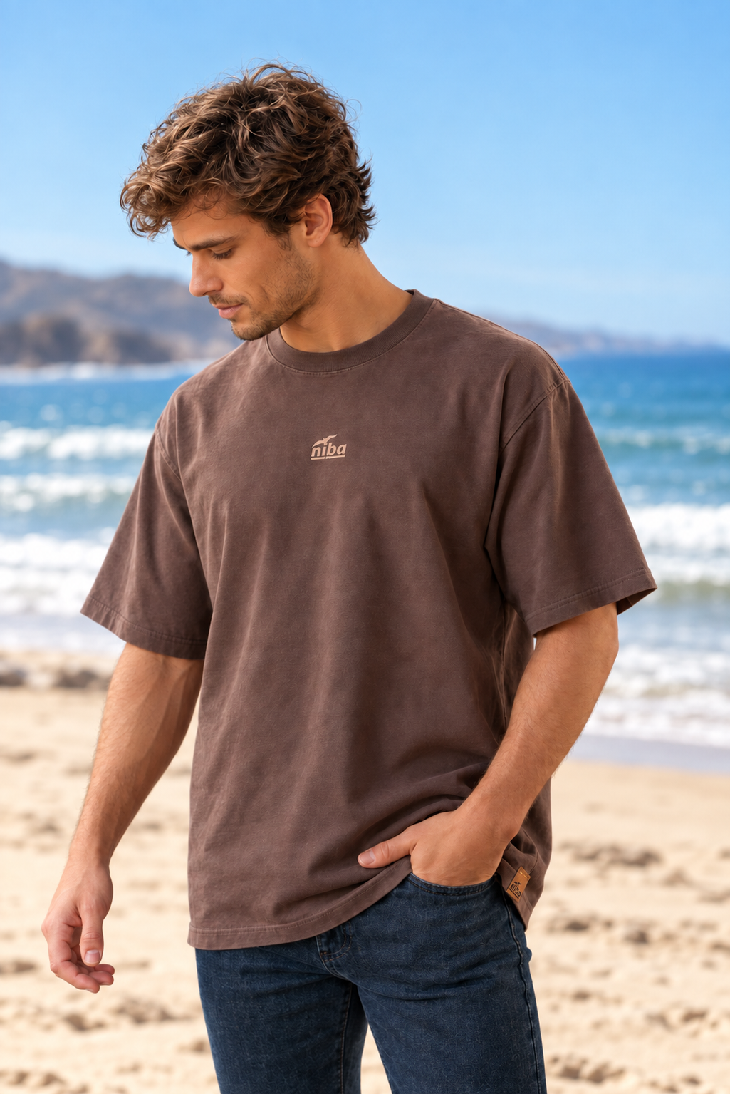 Polera Manga Corta Hombre Oversize Quirilluca Café Niba