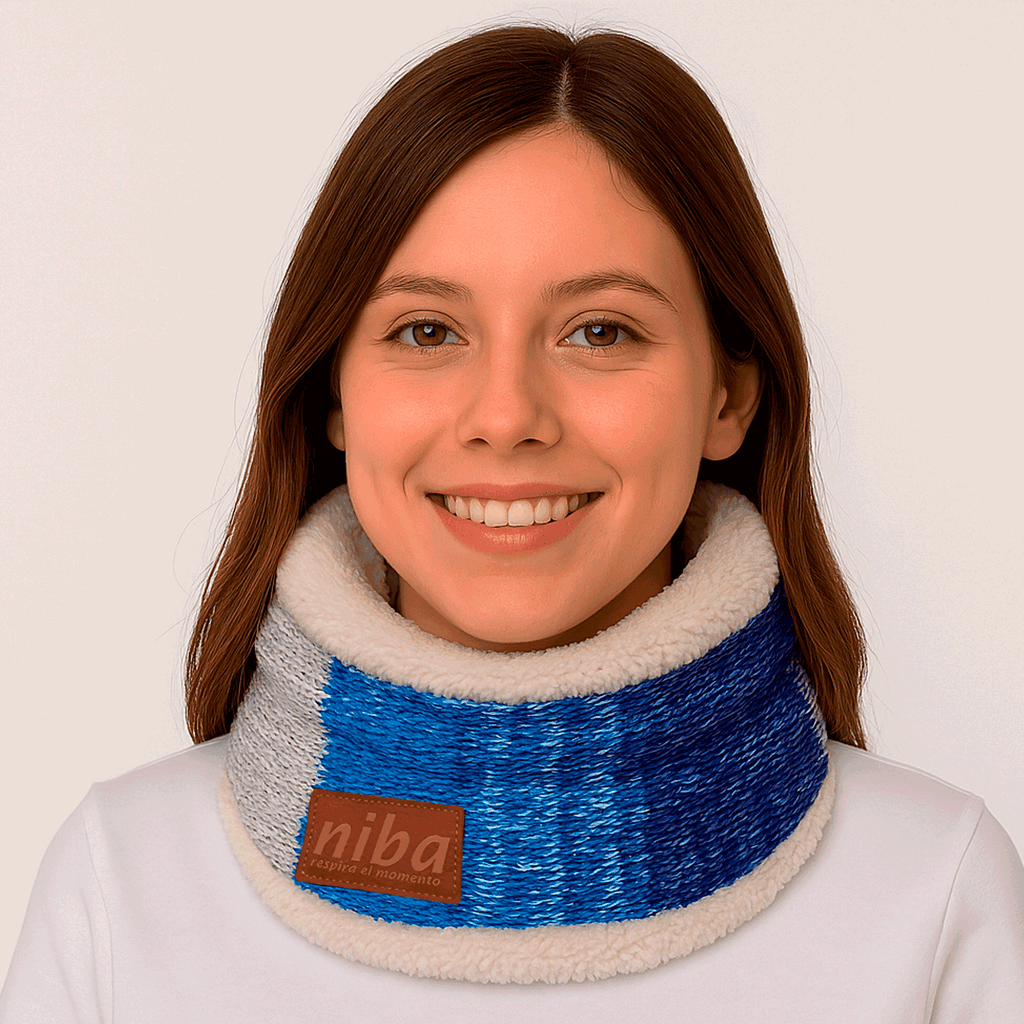 Bufanda Cuello De Lana Circular Azul Celeste Niba