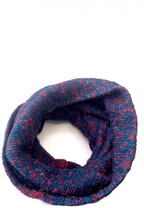 Bufanda De Lana Circular Azul Jaspeado Rojo Niba
