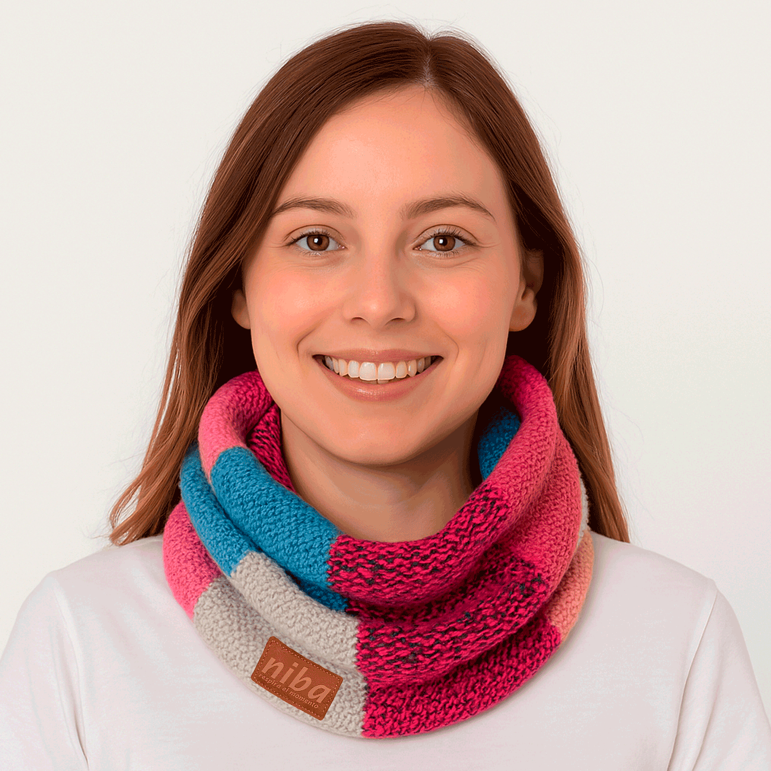 Bufanda De Lana Circular Multicolor Azul / Rosa Niba