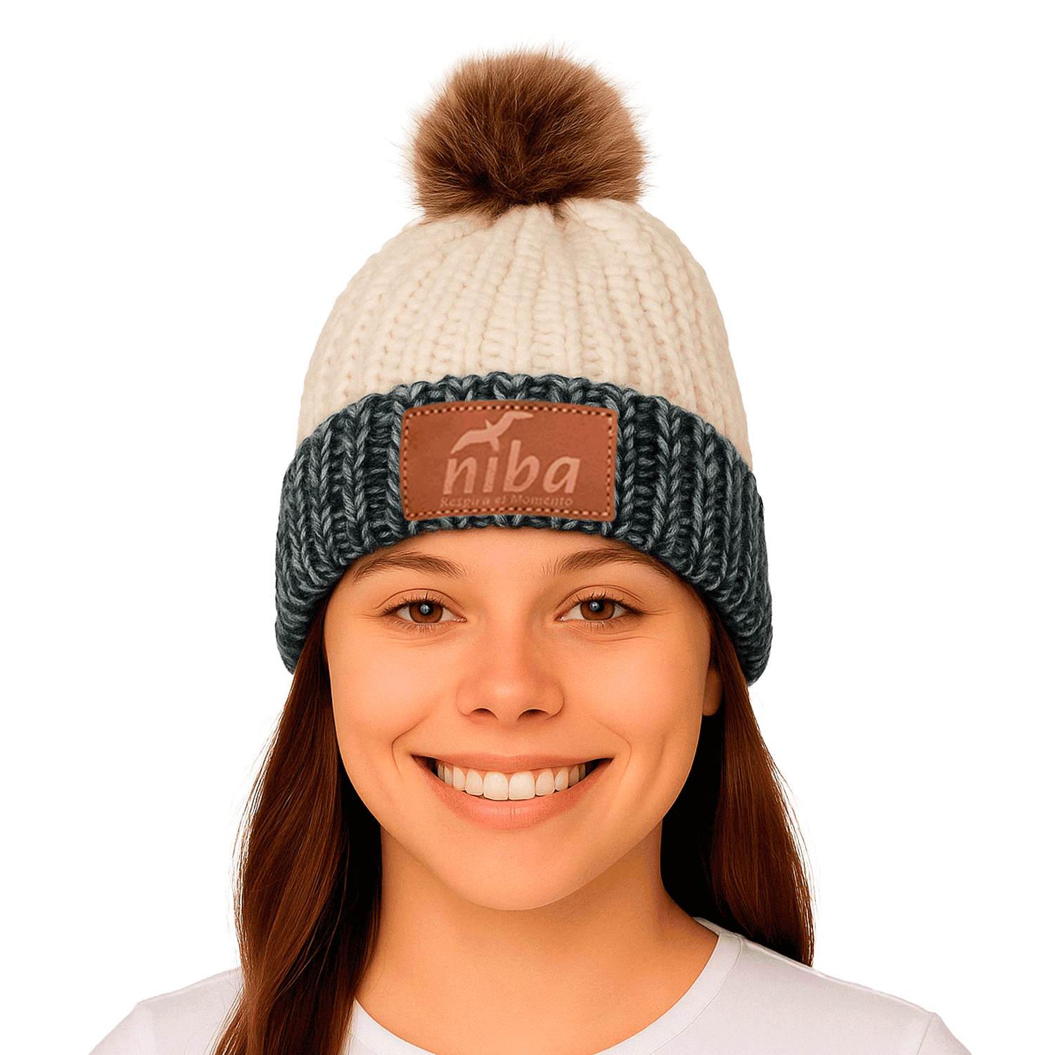 Gorro de lana Enladrillado Celeste/Blanco Niba - imagen 3