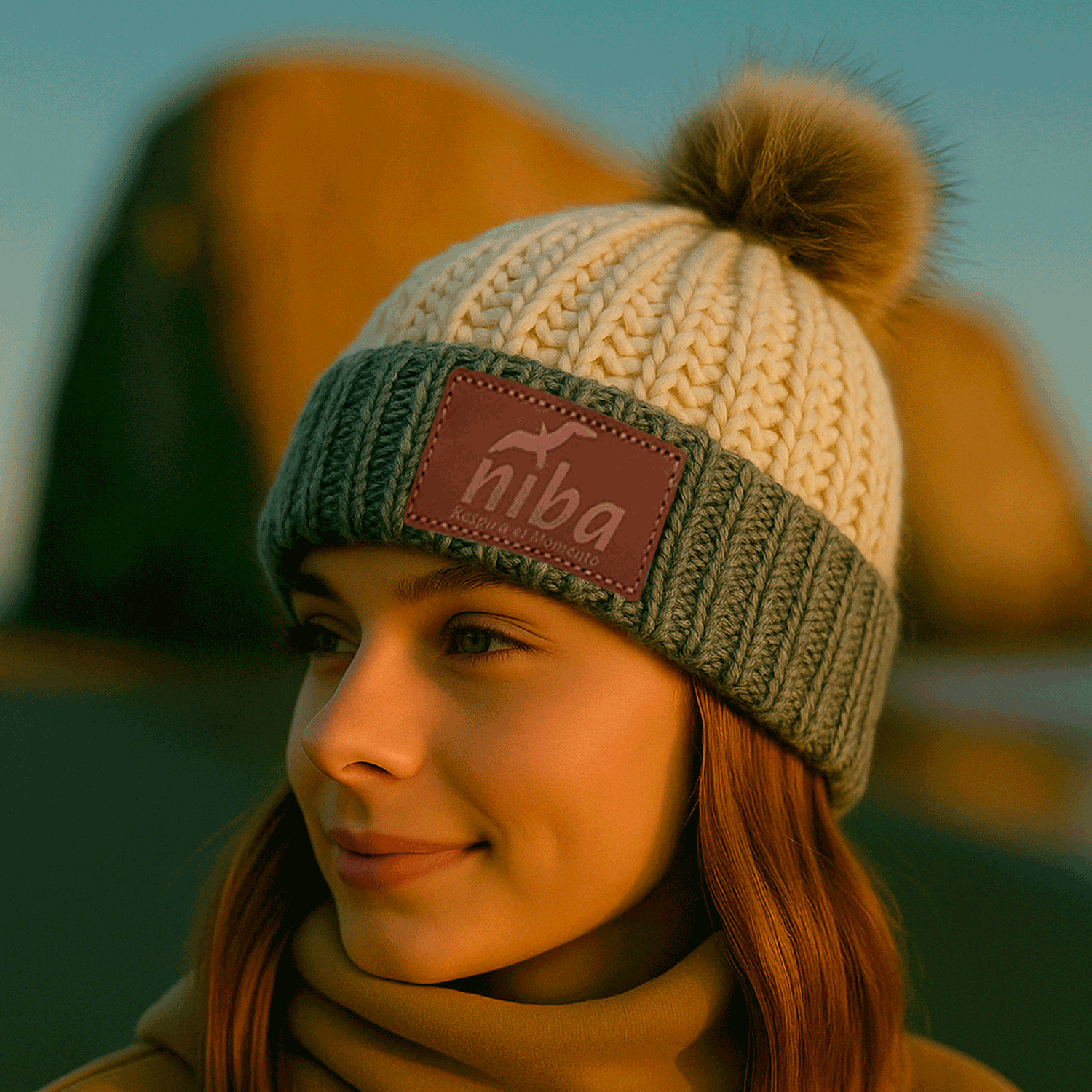 Gorro de lana Enladrillado Celeste/Blanco Niba
