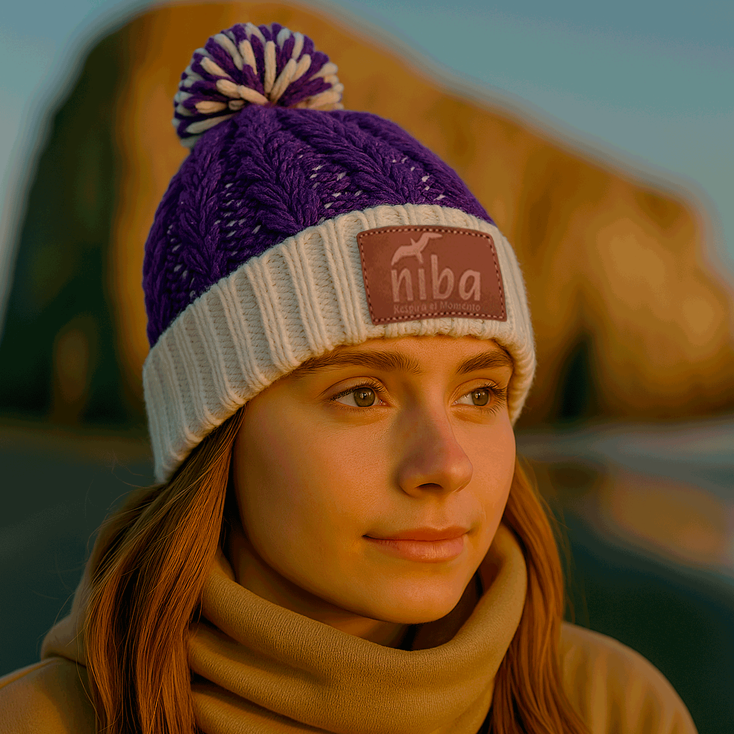 Gorro De Lana Radal Blanco Morado Niba - imagen 2
