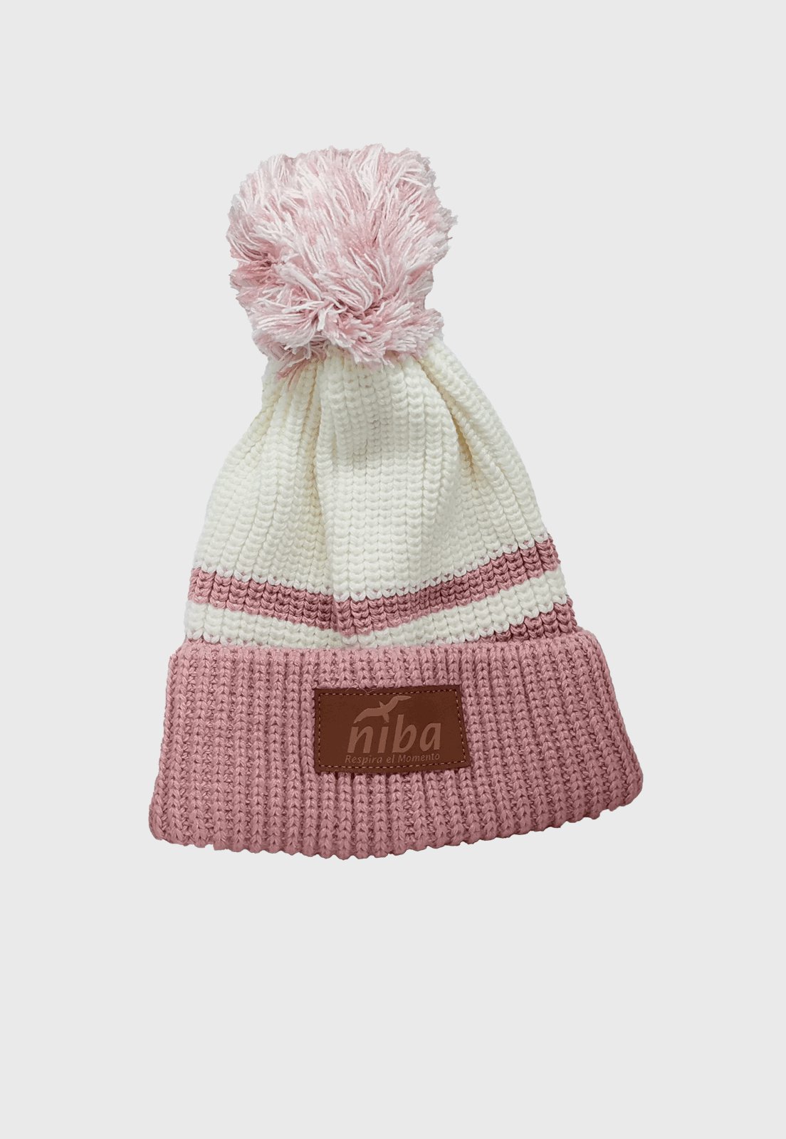 Gorro De Lana Laguna Dial Rosa Blanco Niba
