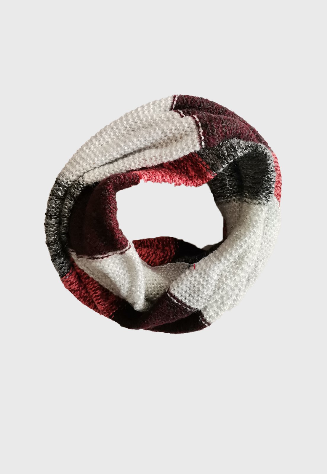 Bufanda De Lana Circular Multicolor Rojo Gris Niba