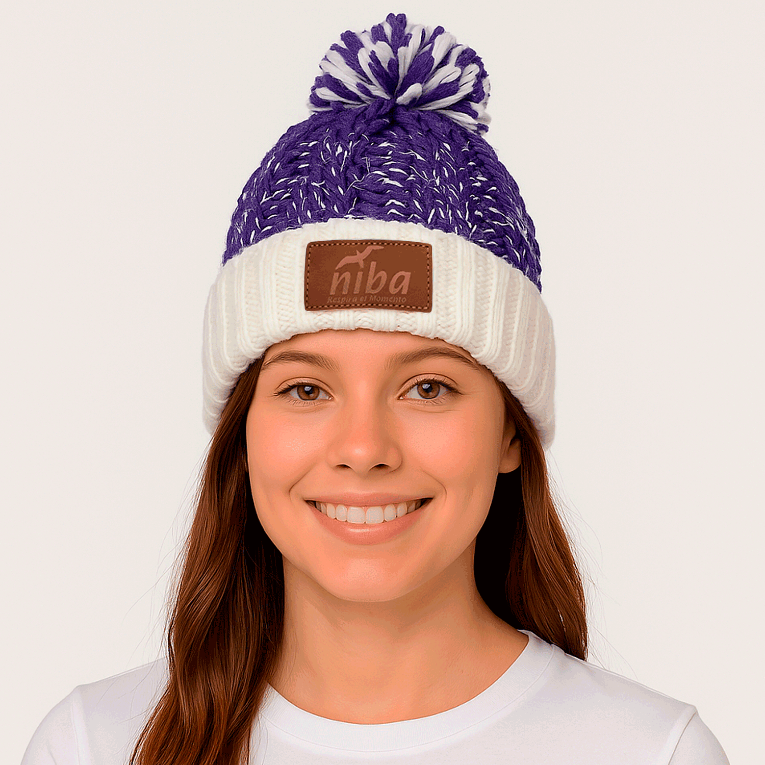 Gorro De Lana Radal Blanco Morado Niba