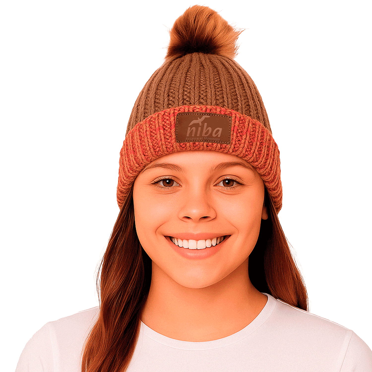 Gorro De Lana Enladrillado Ponpon Café Niba