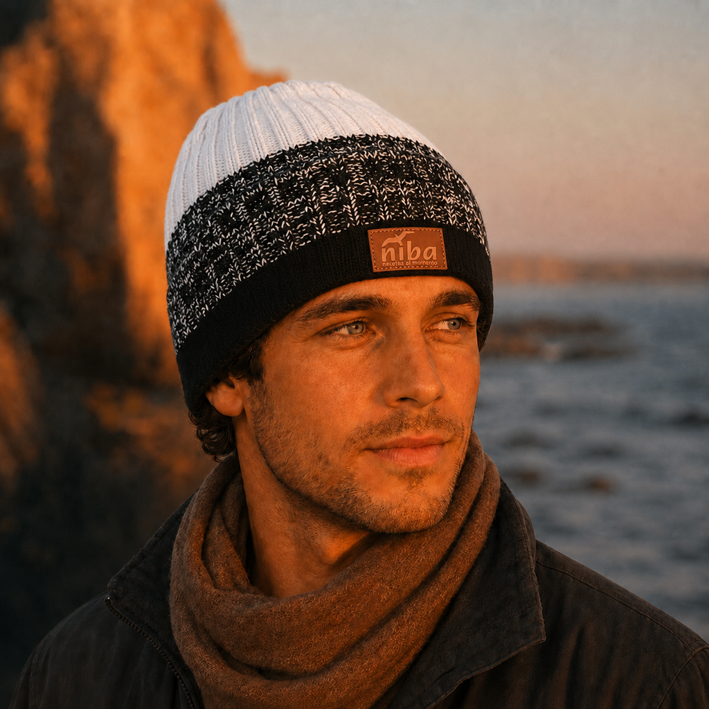 Gorro De Lana Río Maule Negro/Blanco Niba