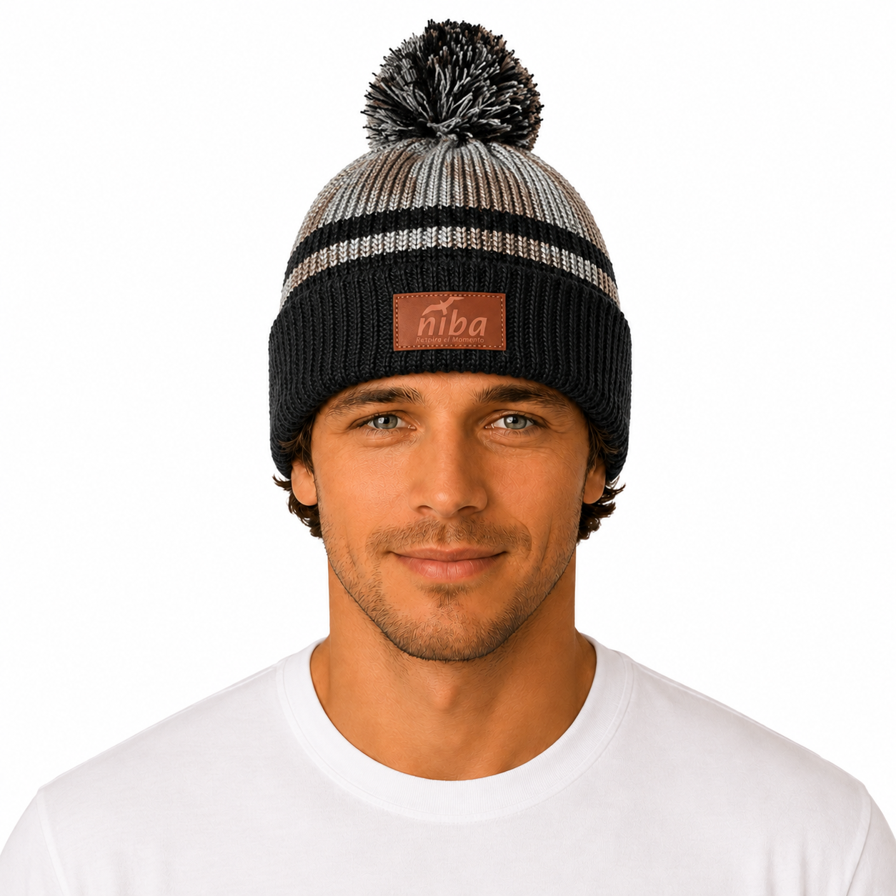 Gorro De Lana Hombre Laguna Dial Negro Gris Niba