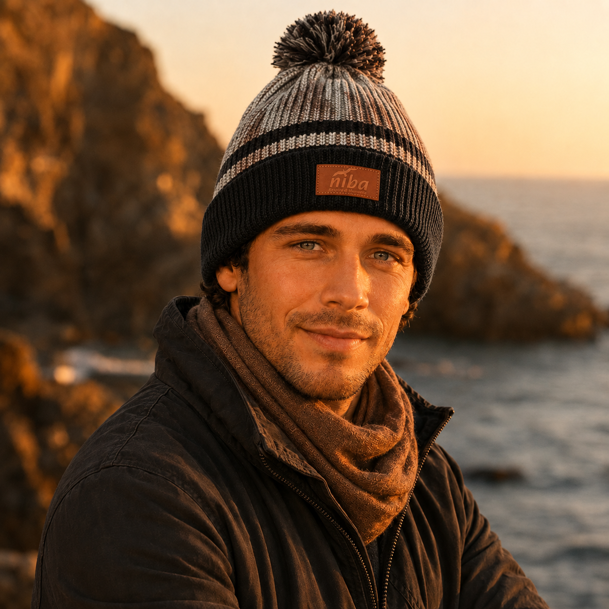 Gorro De Lana Hombre Laguna Dial Negro Gris Niba