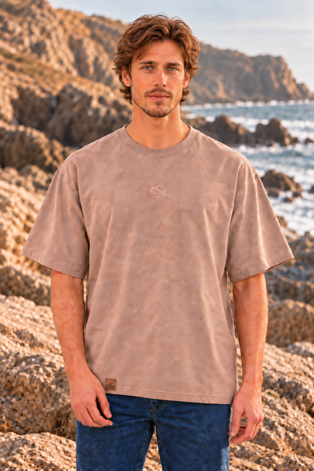 Polera Manga Corta Hombre Oversize Quirilluca Beige Niba