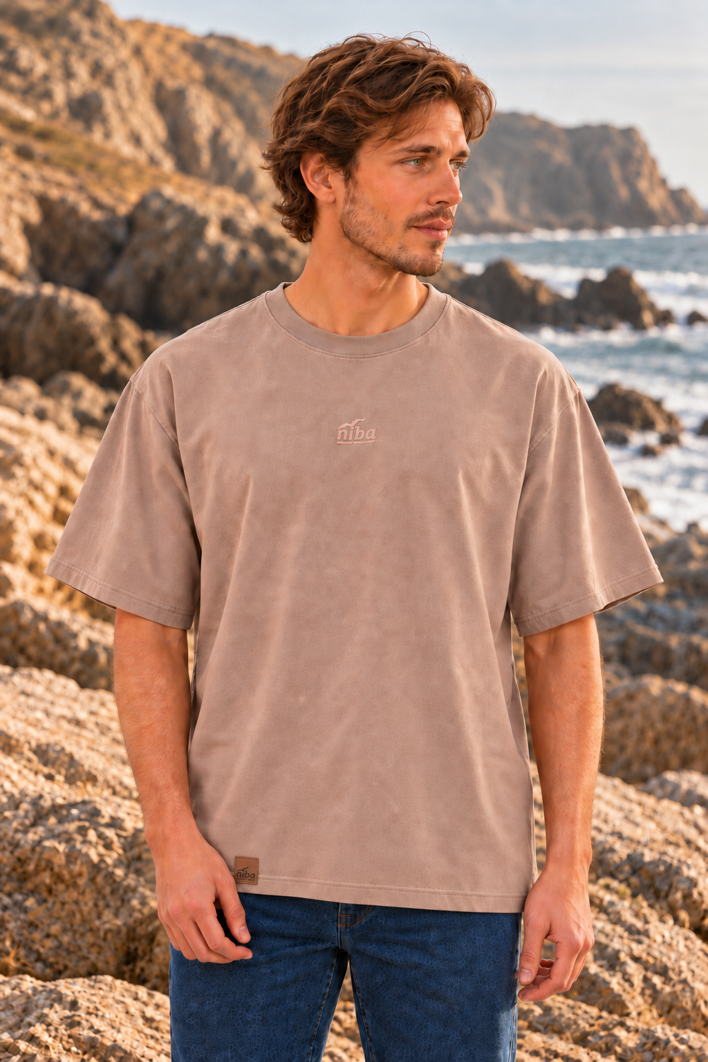 Polera Manga Corta Hombre Oversize Quirilluca Beige Niba