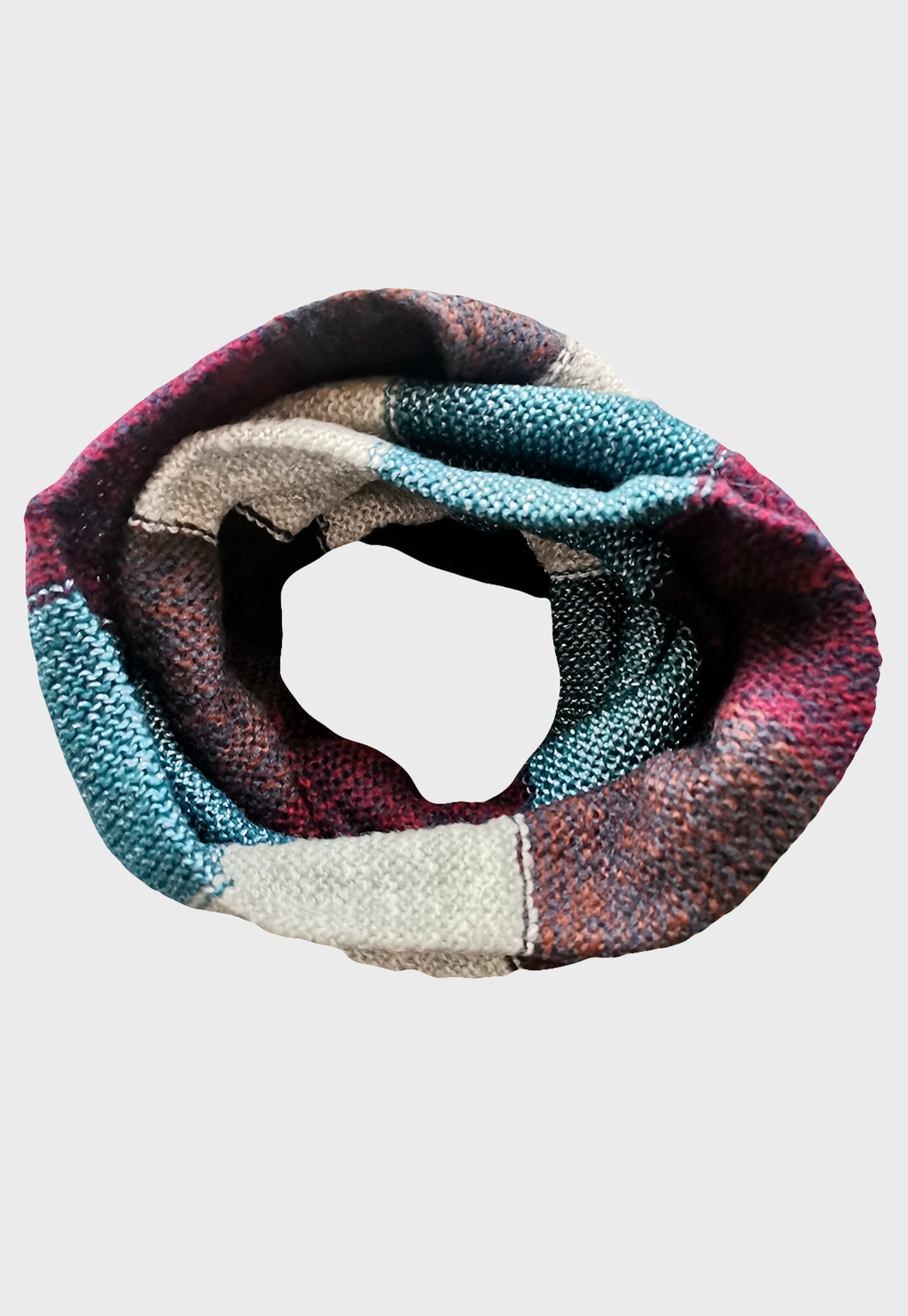 Bufanda De Lana Circular Burdeo Celeste Café Niba