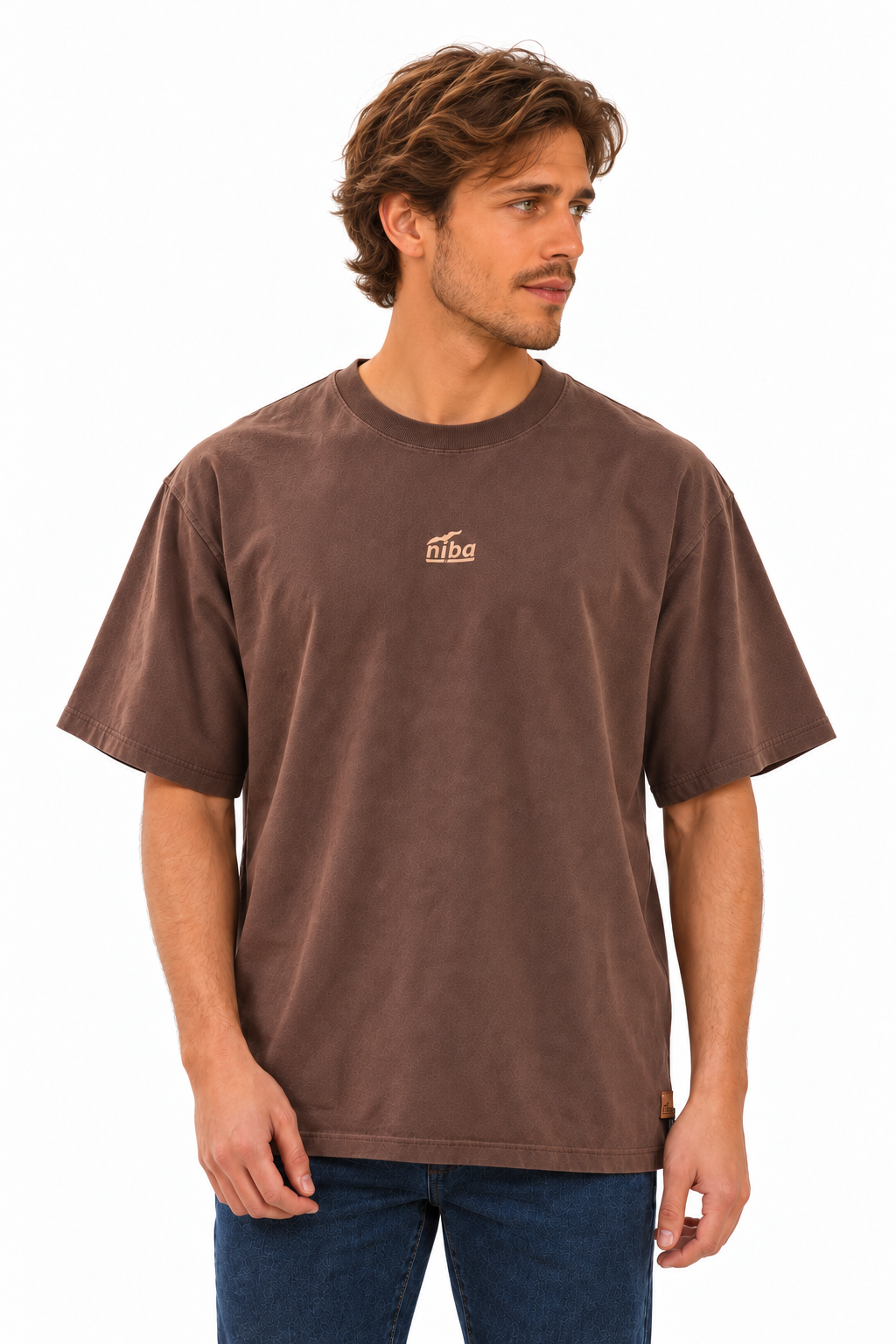Polera Manga Corta Hombre Oversize Quirilluca Café Niba