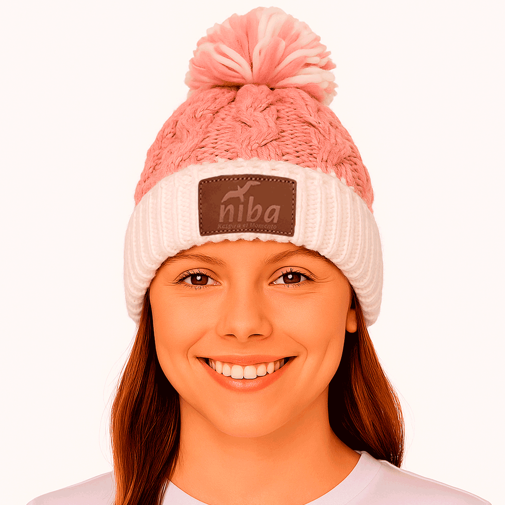 Gorro De Lana Radal Blanco / Rosa 2 Niba