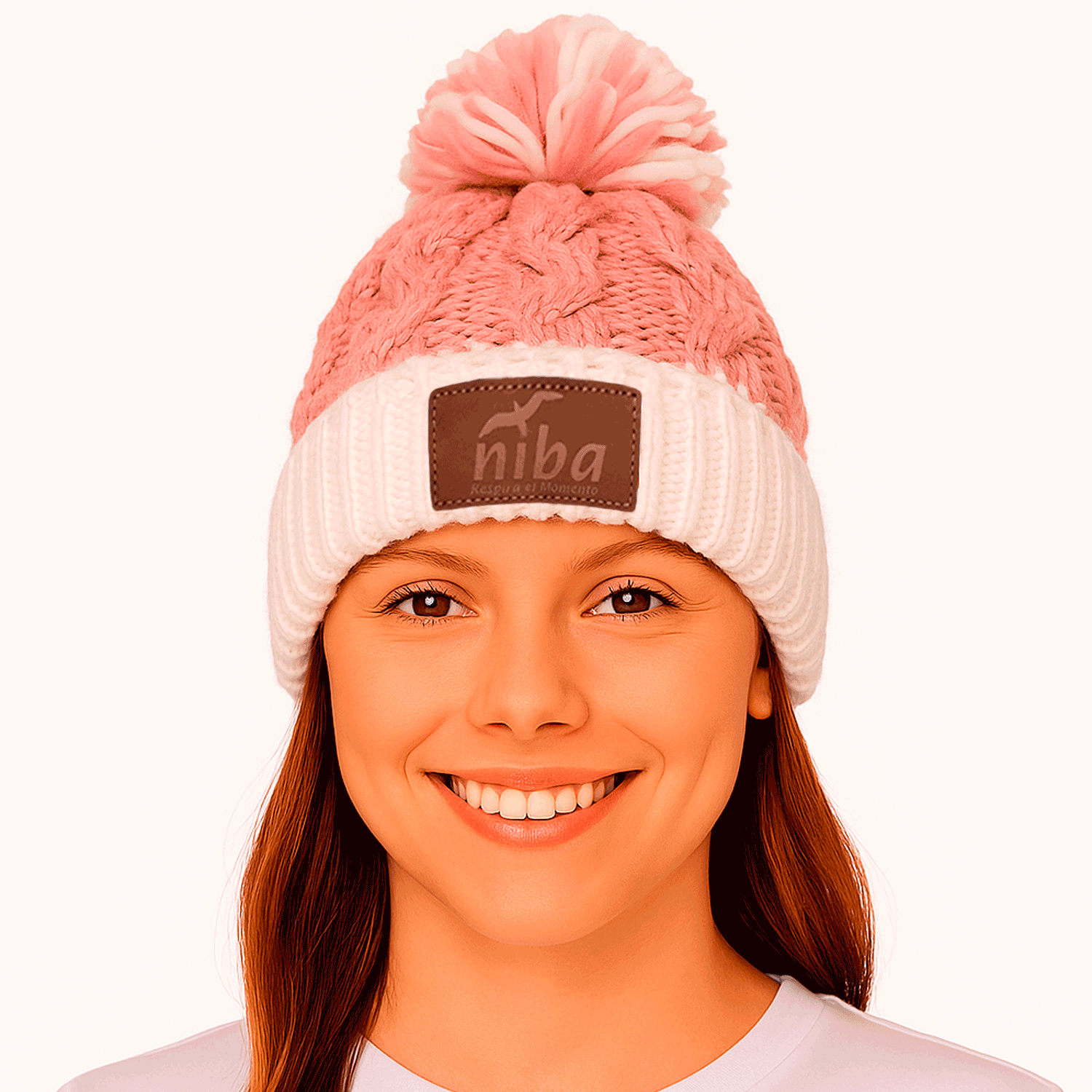 Gorro De Lana Radal Blanco / Rosa 2 Niba